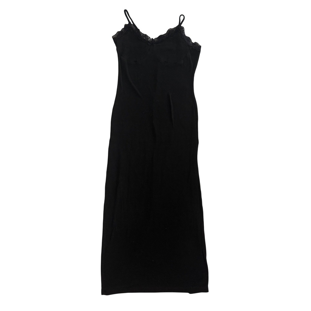 Dazy Womens Y2K Black Ribbed Lace Trim Maxi Babydoll Dress Dark Fairy Whimsigoth